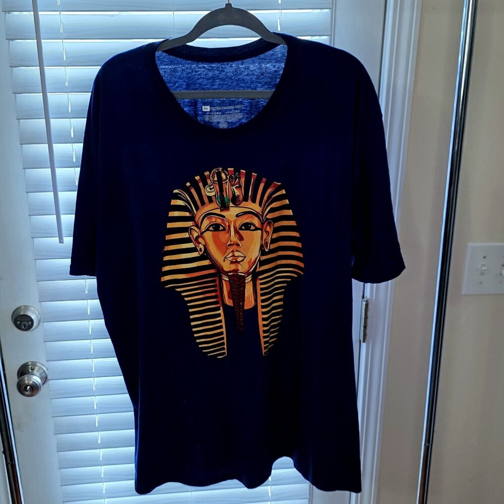 100% Cotton Egyptian King Tut Royal Blue and Gold Men's T-shirt Size 3x